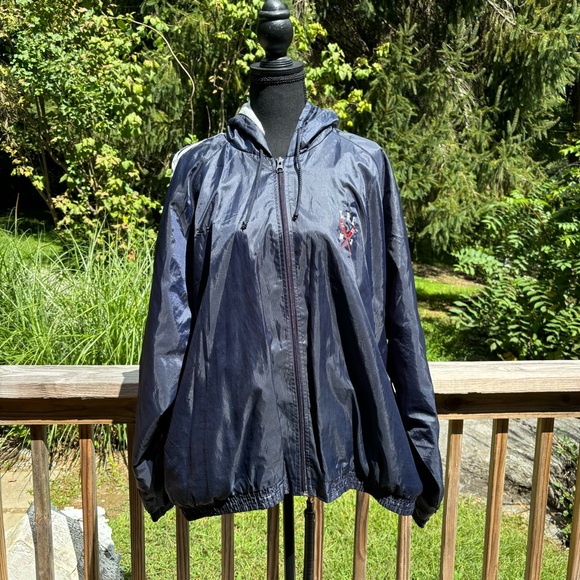 Vintage 90s navy stripped windbreaker men’s size X-Large vtg bars - Picture 2 of 8